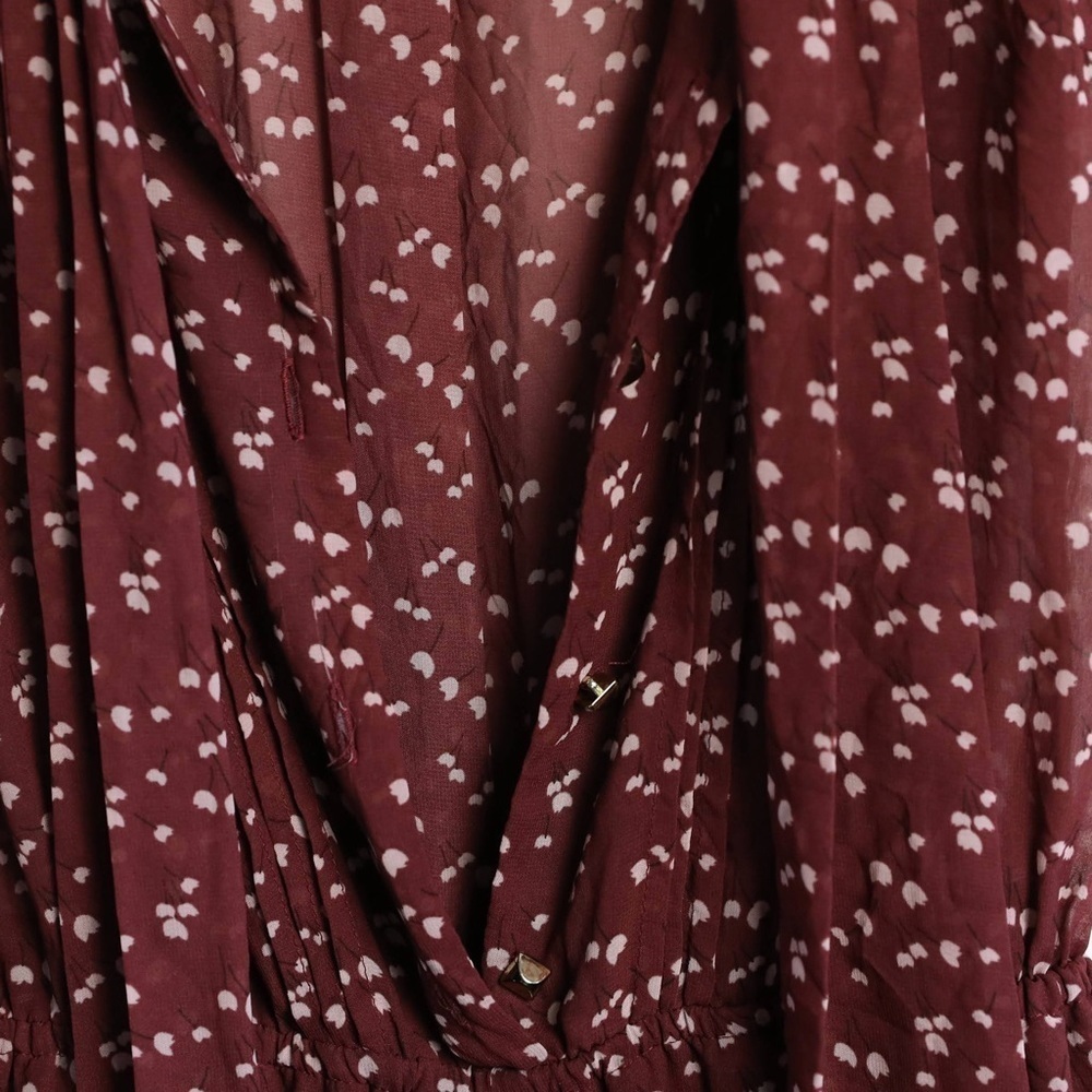 River Island jumpsuit floral print bohemian wide leg neck tie maroon wine UK 8 4 - Picture 9 of 11